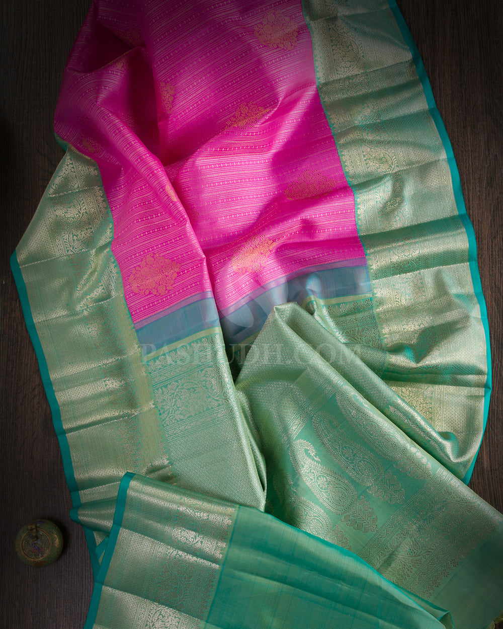 Rose Pink And Green Kanjivaram Silk Saree - S1159(A) - View 1