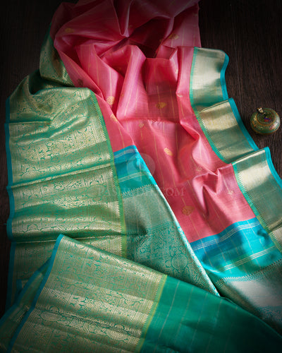 Pink & Cyan Kanjivaram Silk Saree - S876 - View 2