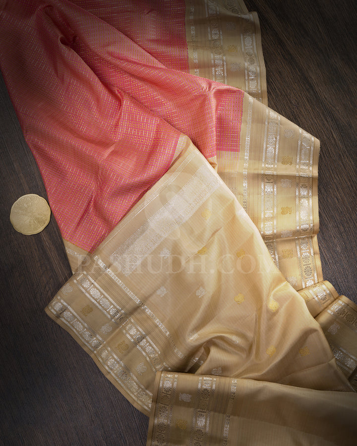 Punch Pink With Beige Bridal Kanjivaram Silk Saree-S1754(A)