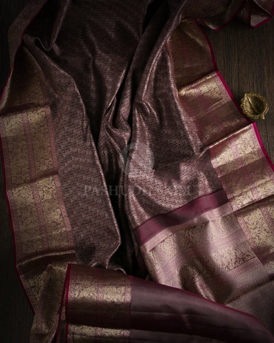 Arecanut Brown Kanjivaram Silk Saree - DT188 -View 1