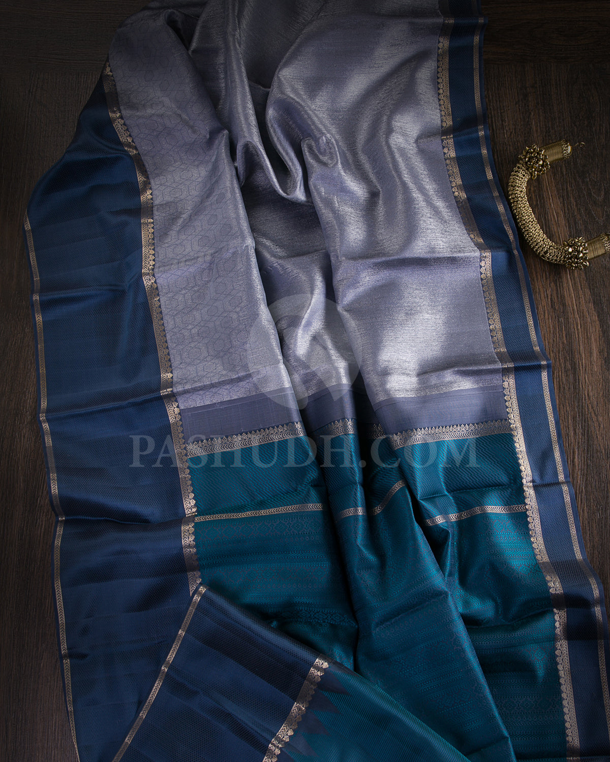 Steel Blue Kanjivaram Silk Saree - D527(B)