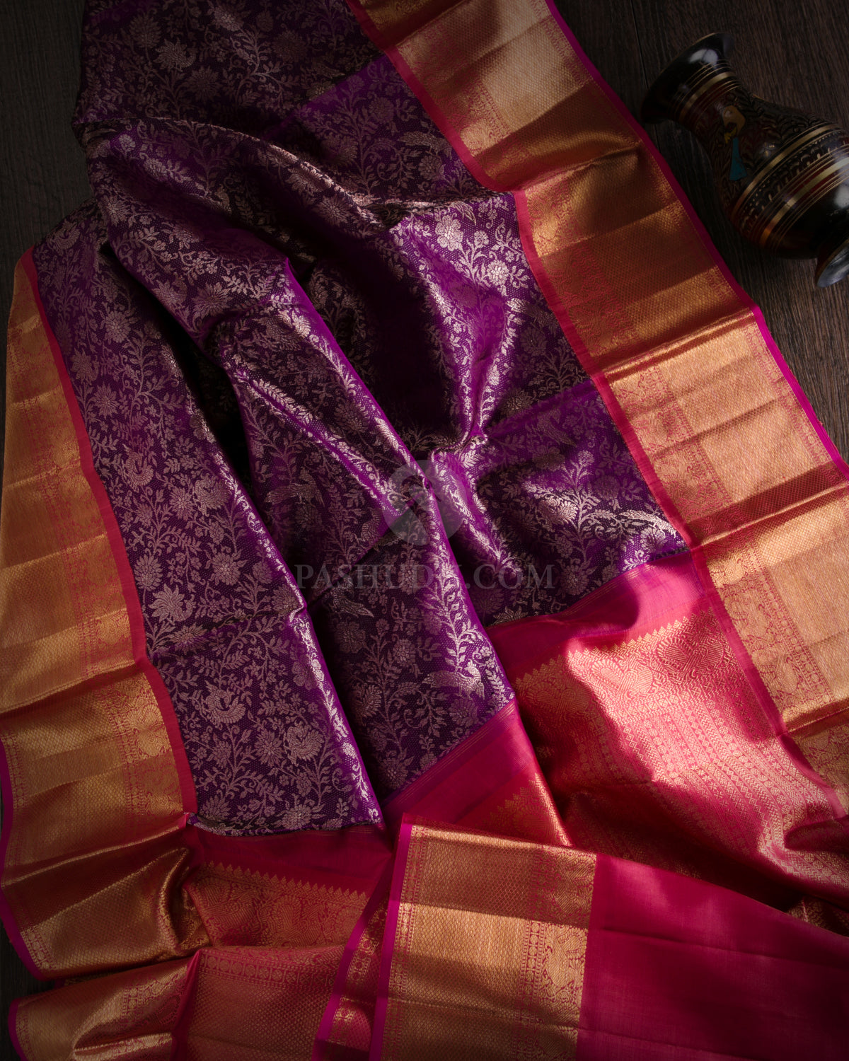 Purple & Orange Kanjivaram Silk Saree -  S827 -View 2