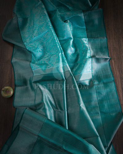Sky Blue and Teal Green kanjivaram Silk Saree - DT243(A)