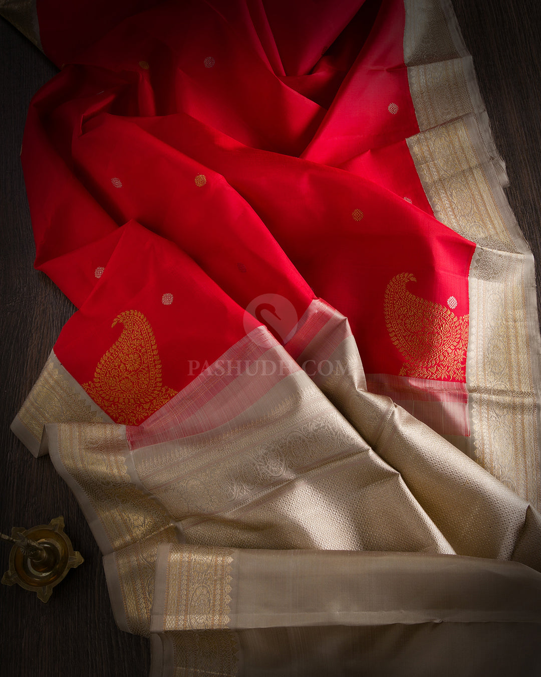 Dark Red & Grey Kanjivaram Silk Saree - S770 View 2