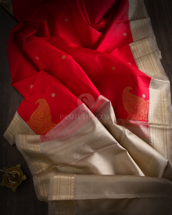 Dark Red & Grey Kanjivaram Silk Saree - S770 View 2