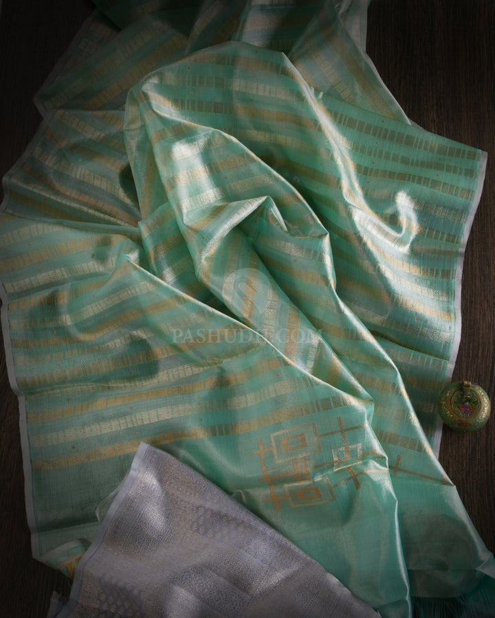 Light Green Borderless Pure Zari Kanjivaram Silk Saree - S734 - View 2