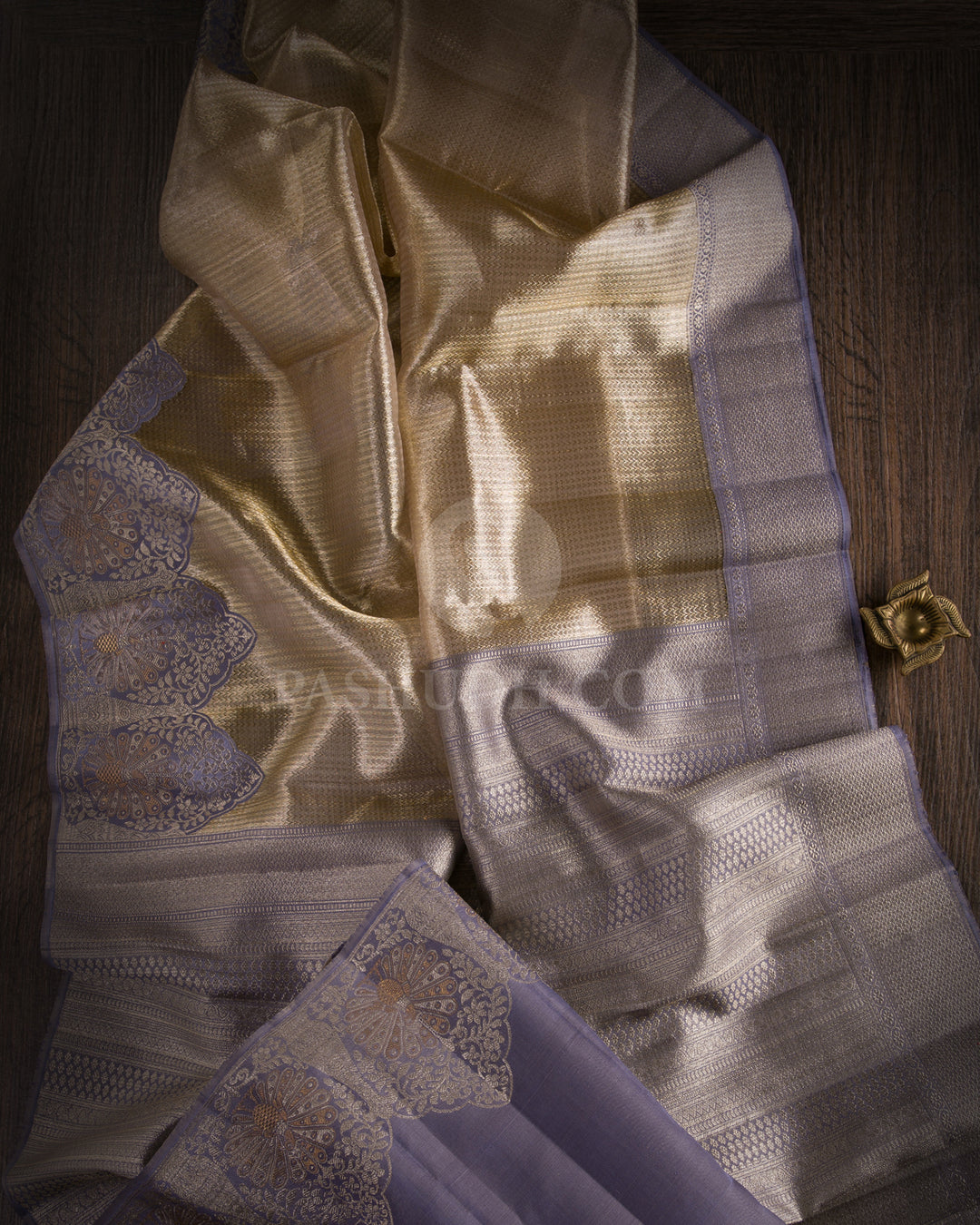 Gold And Grey Organza Kanjivaram Silk Saree - S1021(C) - View 1