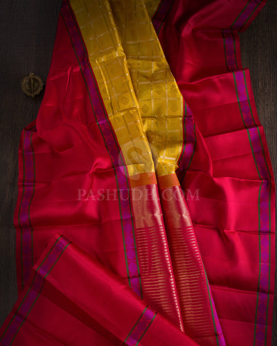 Yellow & Red Kanjivaram Silk Saree - S1121(A) - View 1