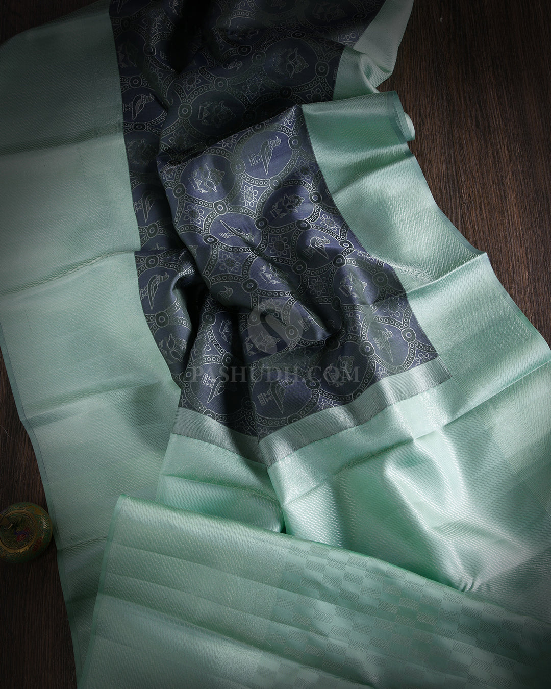 Steel Grey and Mint Kanjivaram Silk Saree - D435 - View 1