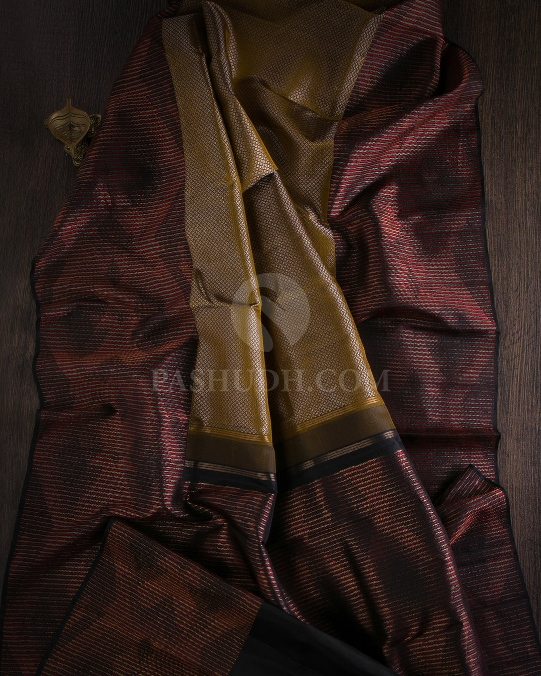 Deep Khaki & Black Kanjivaram Silk Saree - S1108(A) - View 1