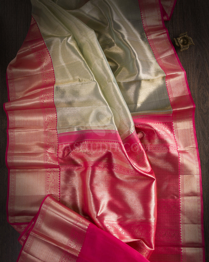Mild Green And Rouge Pink Organza Kanjivaram Silk Saree - S1156(A) - View 1