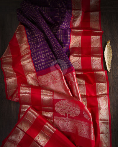 Violet And Red Kanjivaram Silk Saree - S1022(B) - View 1