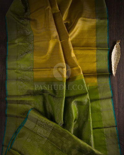 Gold & Pear Green Kanjivaram Silk Saree - DT261(B)
