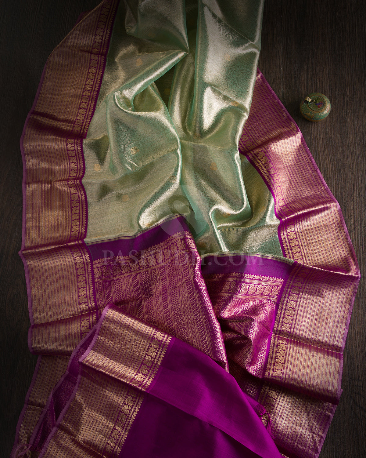 Sea Green & Violet Tissue Kanjivaram Silk Saree - S1008 - View 1