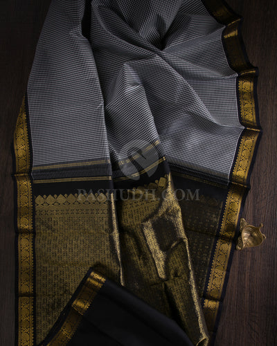 White & Black Kanjivaram Silk Saree - D1