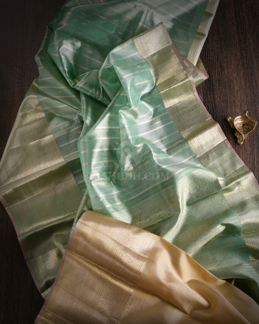 Sea Green & Khaki Shimmer Organza Kanjivaram Silk Saree - S808 - View 2