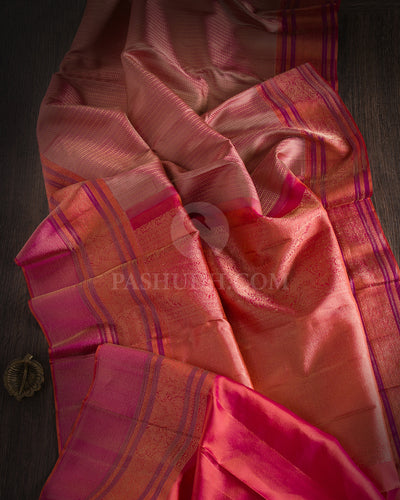 Dual Shaded Pink, Orange & Pink Kanjivaram Silk Saree - DJ295(A)