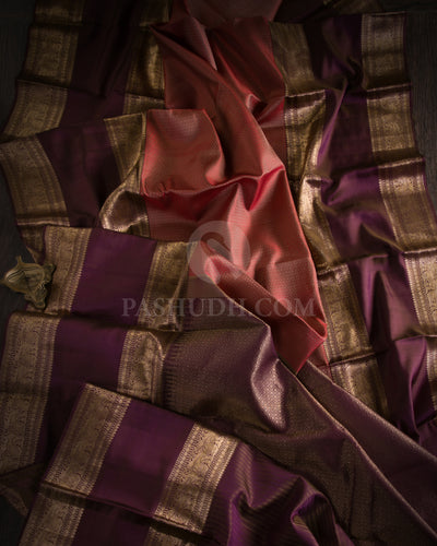 Beige, Red & Brown Kanjivaram Silk Saree - D503(B)