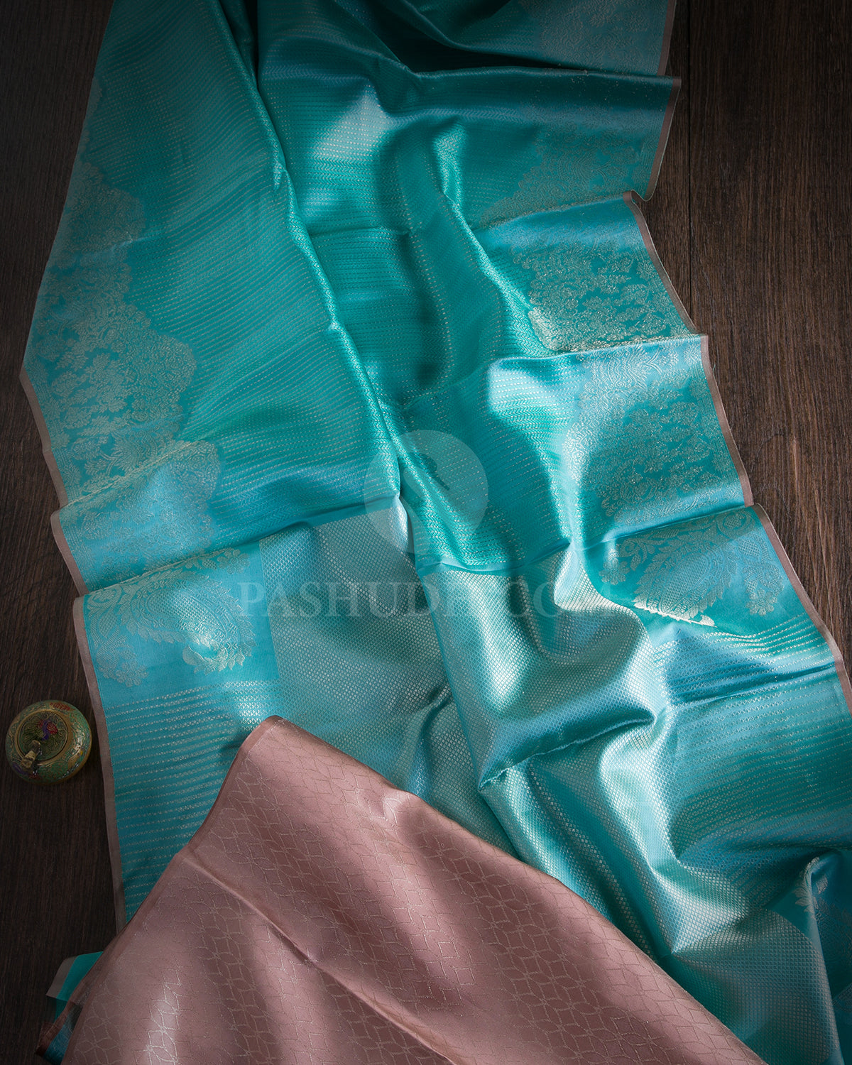 Sky Blue & Greige Kanjivaram Silk Saree - D512(A) 