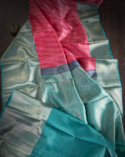 Baby Pink and Sky Blue Kanjivaram Silk Saree - D524(A)