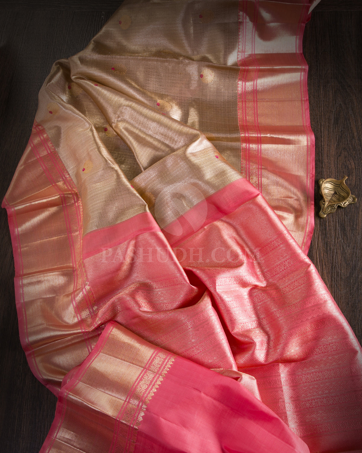 Beige & Baby Pink Kanjivaram Silk Saree - S1105(A) - View 1