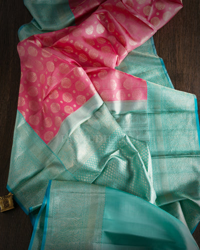 Baby Pink and Sky Blue Kanjivaram Silk Saree - S712 - View 2