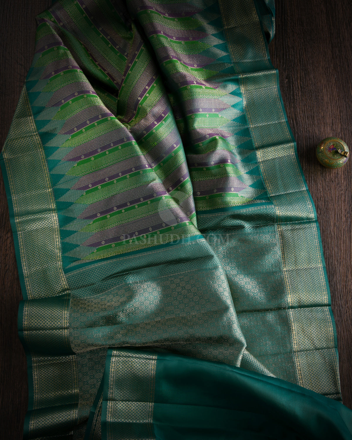 Purple  Green and Teal Kanjivaram Silk Saree - DJ225
