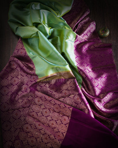 Green & Violet Kanjivaram Silk Saree - S851 - View 2