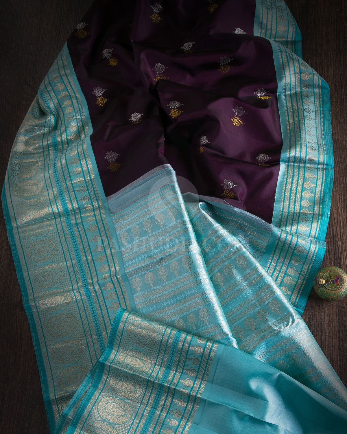 Purple & Sky Blue Kanjivaram Silk Saree - S1014(A) - View 1