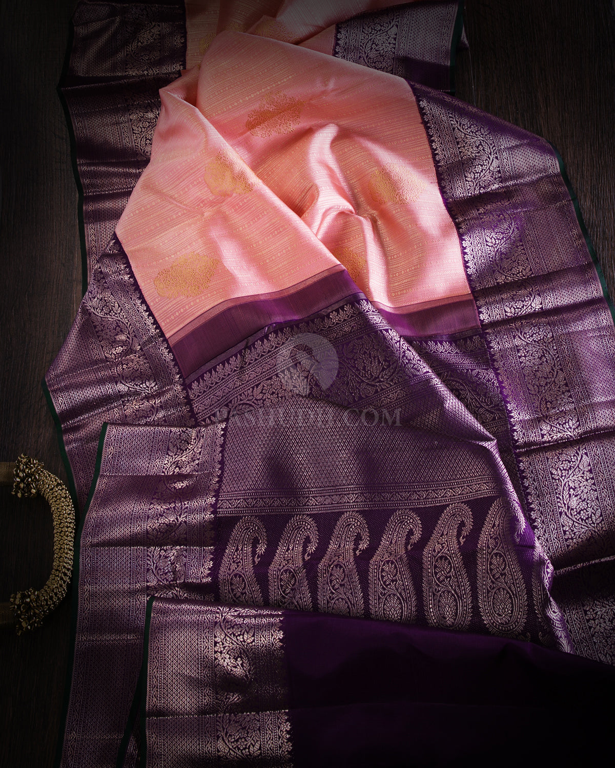 Baby Pink & Purple Kanjivaram Silk Saree - S853 - View 2