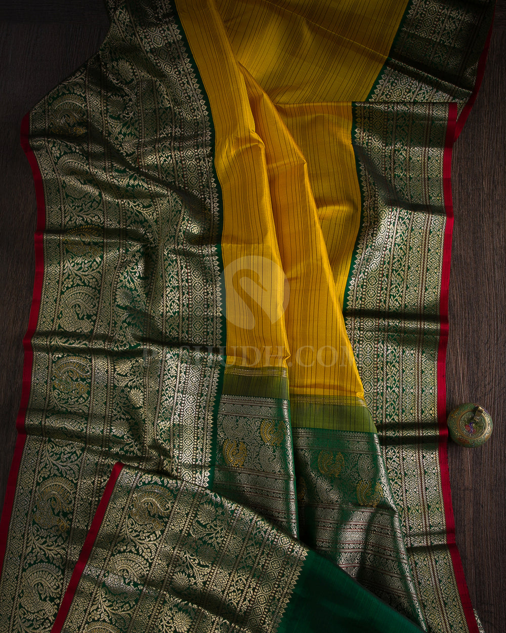 Mustard & Dark Green Kanjivaram Silk Saree - S1013(D) - View 1