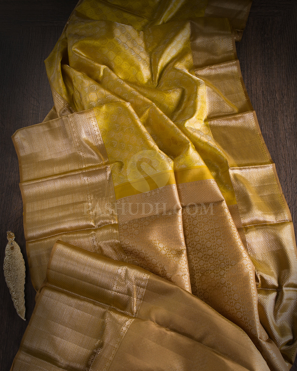 Golden Yellow & Dark Mustard Kanjivaram Silk Saree - D501(C)