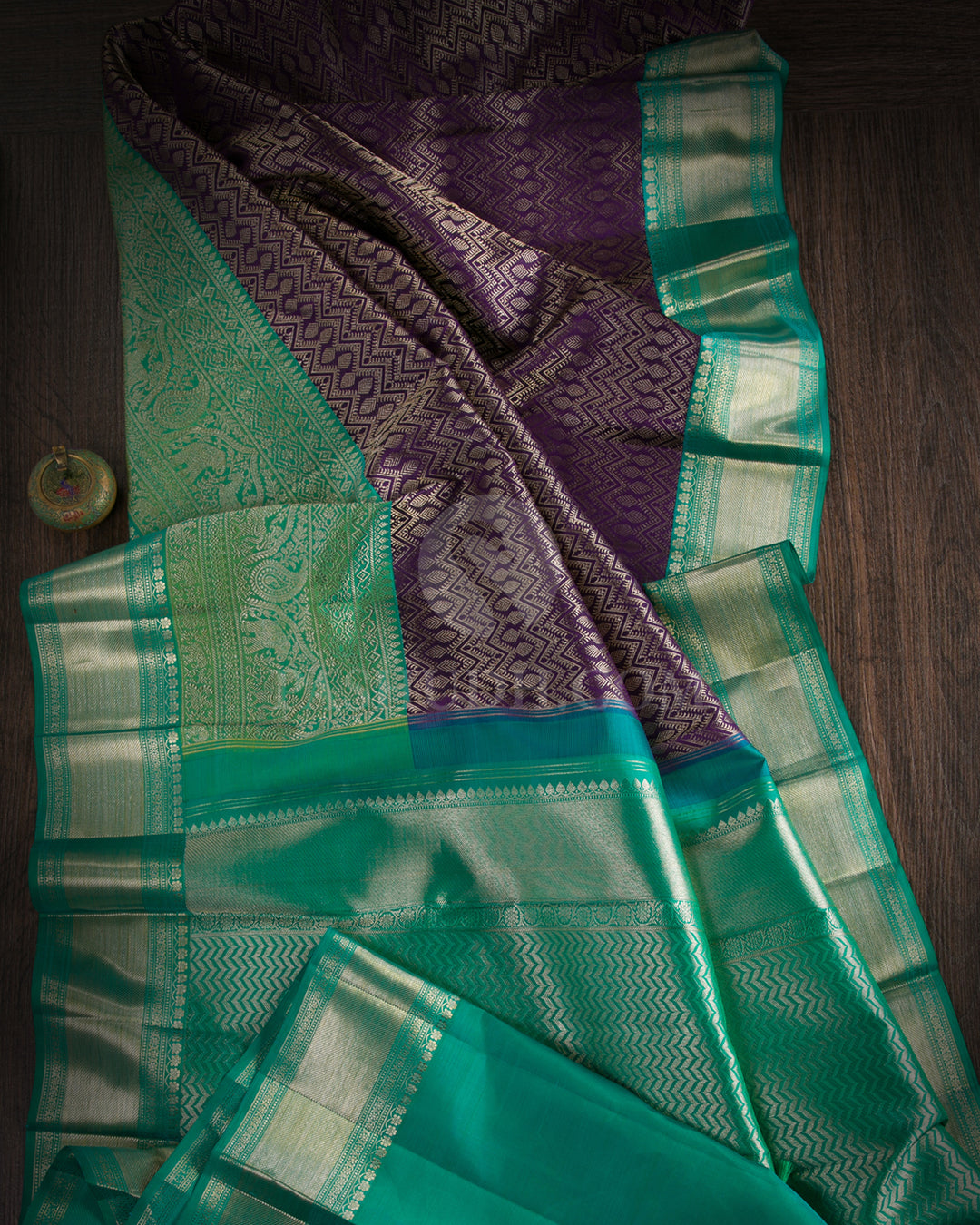 Heather Purple And Sea Green Kanjivaram Silk Saree - S1145(A) - View 1