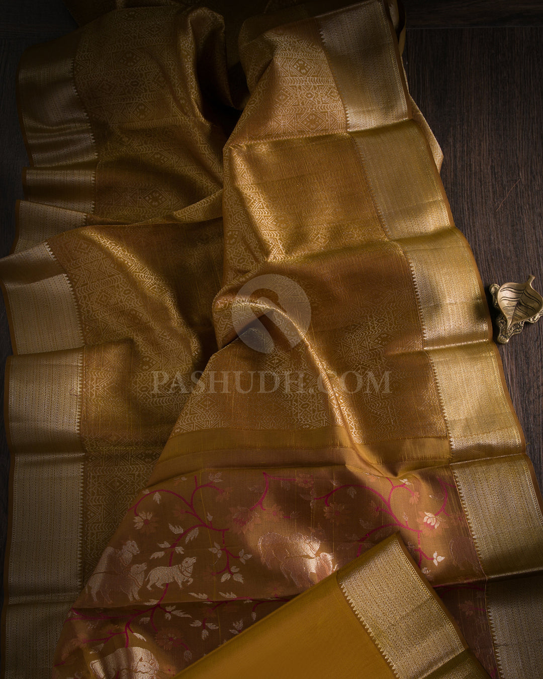 Dark Mustard Pichwai Inspired Kanjivaram Silk Saree - DJ282(A)