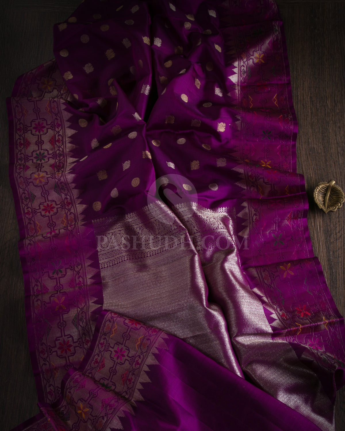 Purple Pure Zari Kanjivaram Silk Saree with Paithani Border - P137(A) - View 1