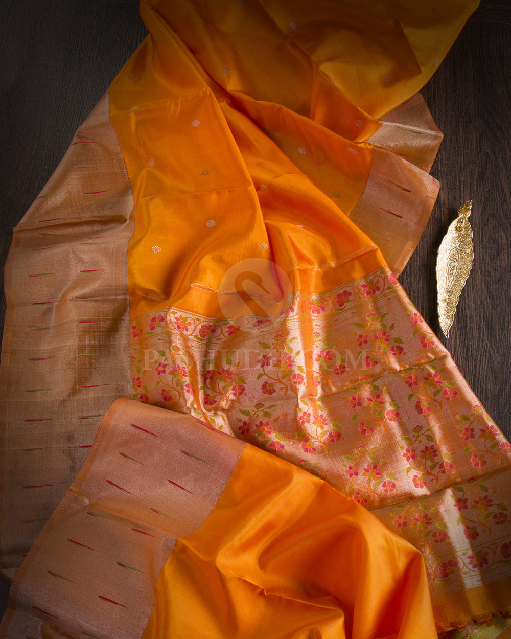 Orange Pure Zari Kanjivaram/Paithani Silk Saree - P133(B) - View 1