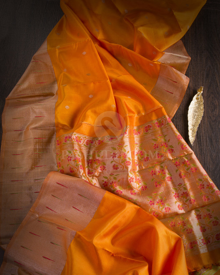 Orange Pure Zari Kanjivaram/Paithani Silk Saree - P133(B) - View 1