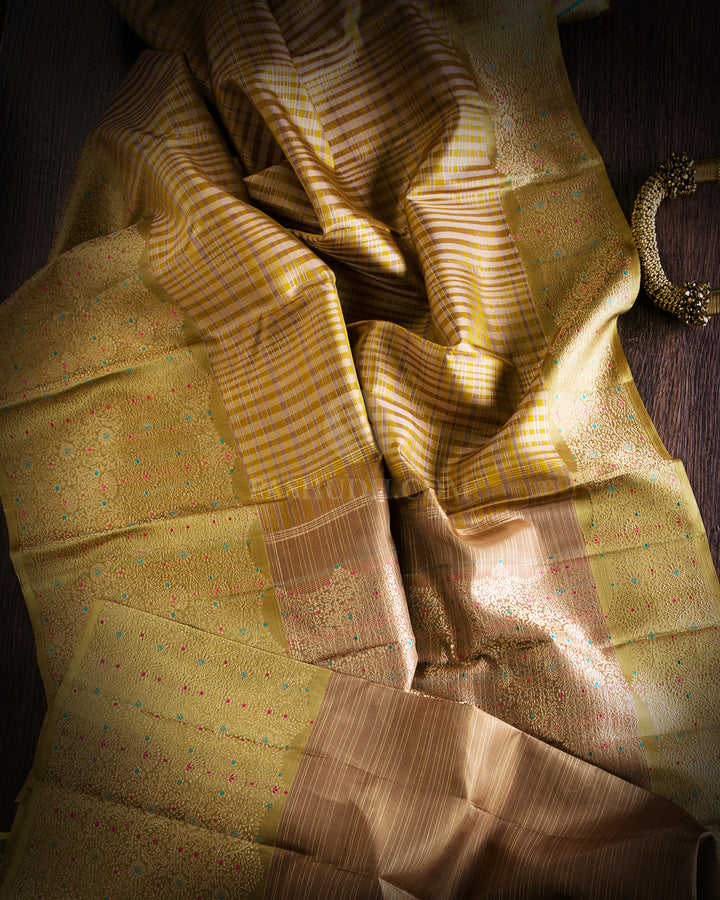 Grey & Olive Green Kanjivaram Silk Saree - S868 - View 2