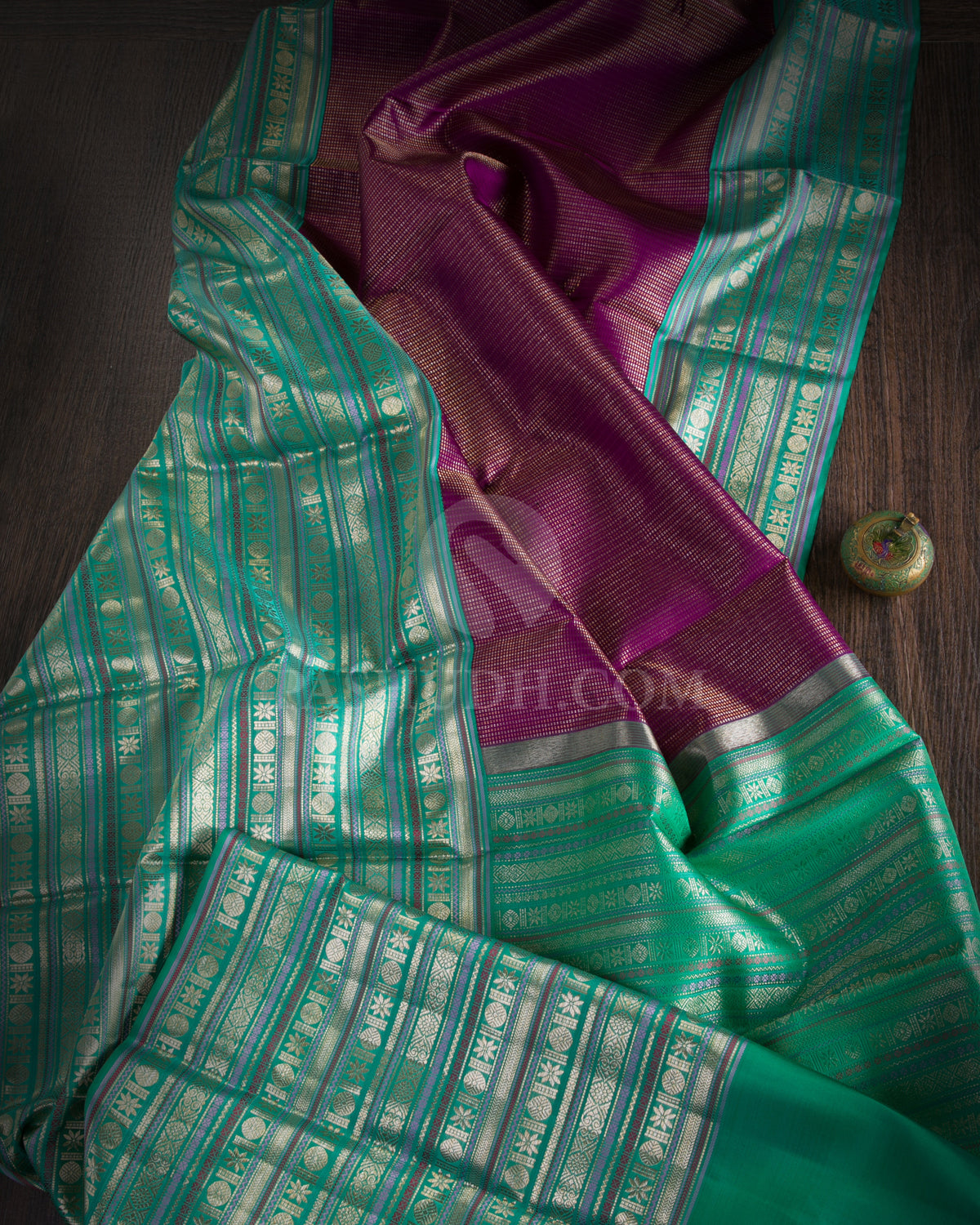 Violet & Sea Foam Green Kanjivaram Silk Saree - S1080(B) - View 1