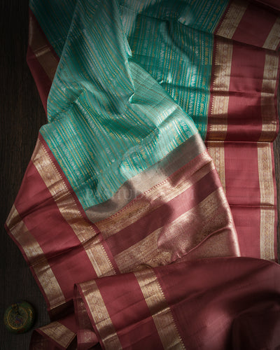 Mild Chocolate Brown and Sky Blue Kanjivaram Silk Saree - S701- View 2