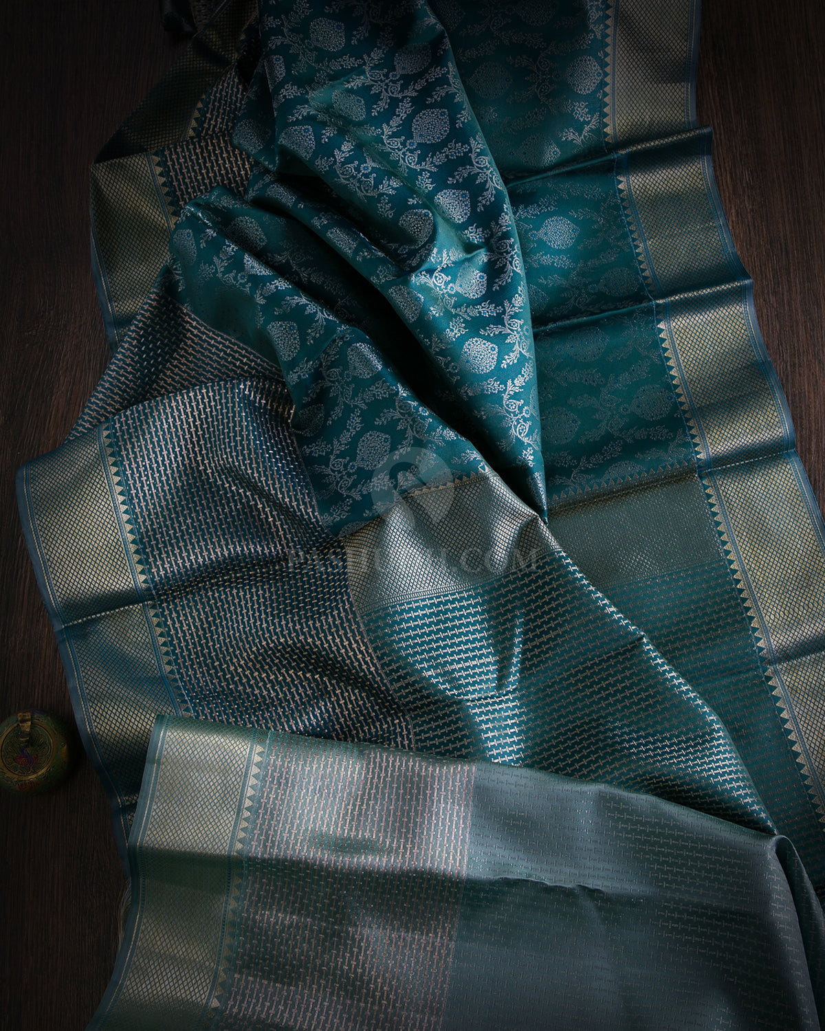 Teal Kanjivaram Silk Saree - DT195 -View 1