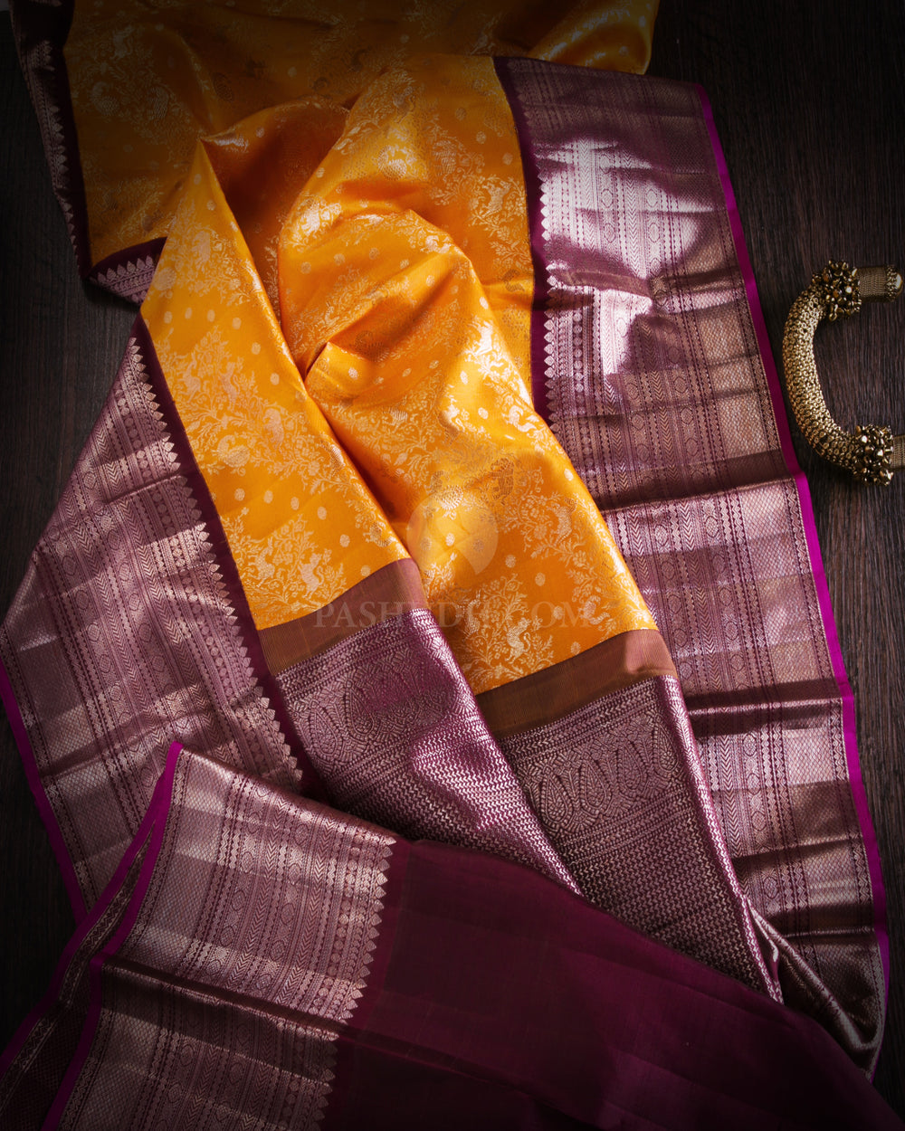 Orange & Arakku Kanjivaram Silk Saree - S885 - View 2
