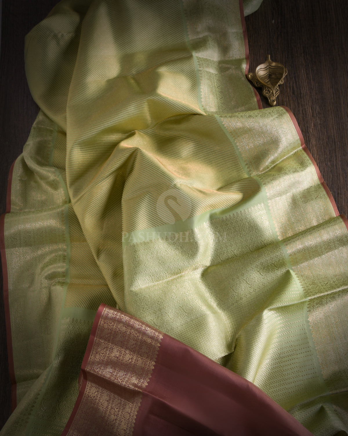 Light Green and Brown Kanjivaram Silk Saree - S783- View 2