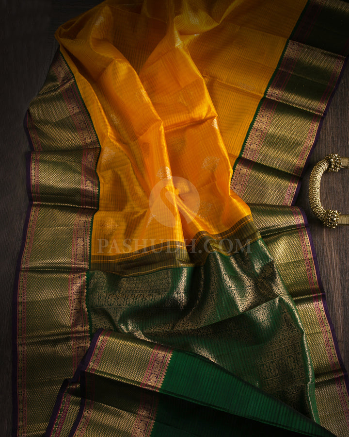 Orange & Deep Green Kanjivaram Silk Saree - S1017(A) - View 1
