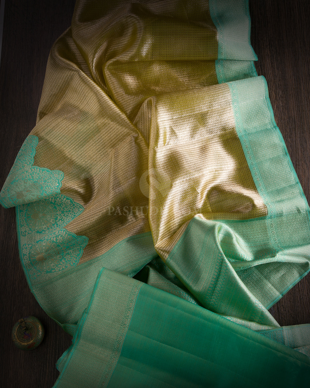 Golden and Ananda Blue Pure Zari Kanjivaram Silk Saree - S786 - View 2