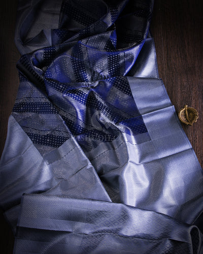 Blue & Grey Kanjivaram Silk Saree - D473 - View 1