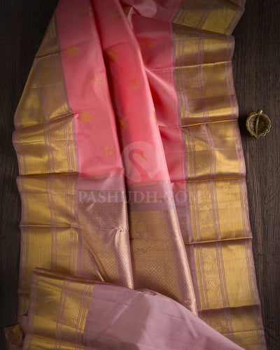Peachy Pink & Grey Kanjivaram Silk Saree - D12