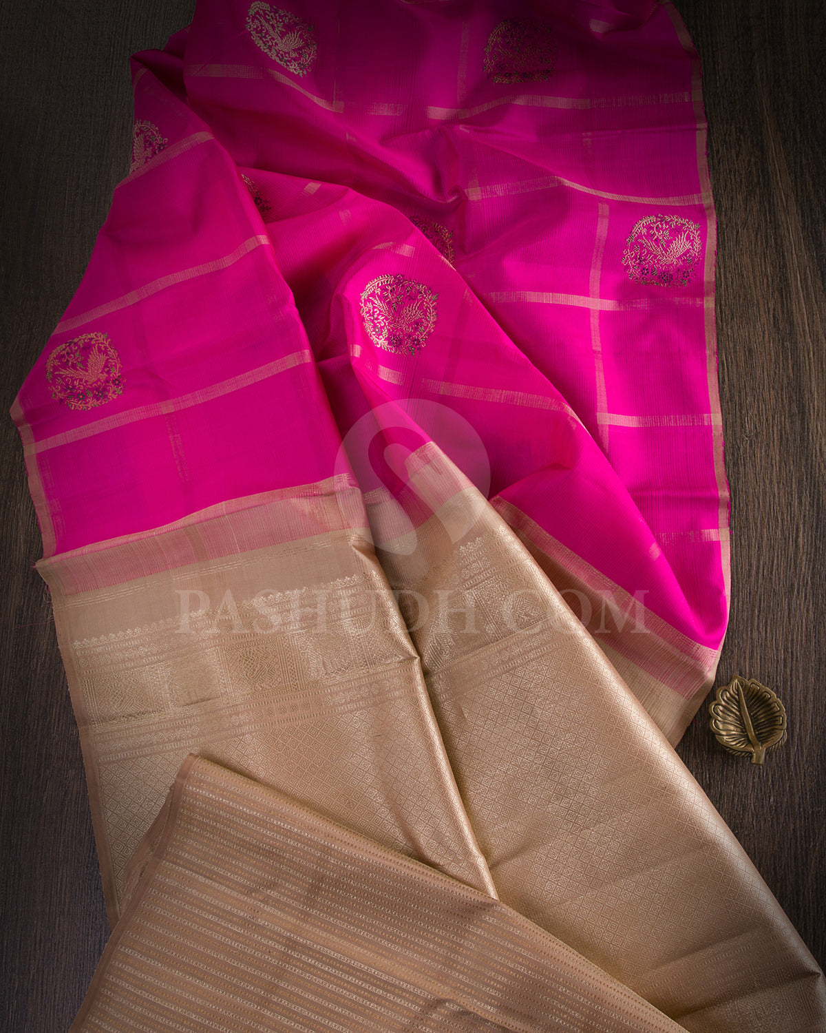 Rani Pink And Beige Kanjivaram Silk Saree - S1165(A) - View 1