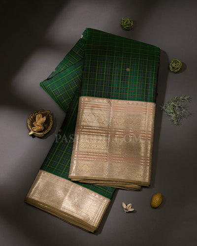 Dark Green & Beige Kanjivaram Silk Saree - S1136(A)