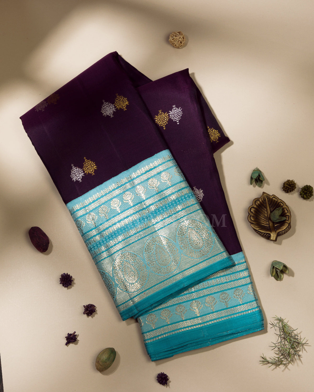Purple & Sky Blue Kanjivaram Silk Saree - S1014(A)